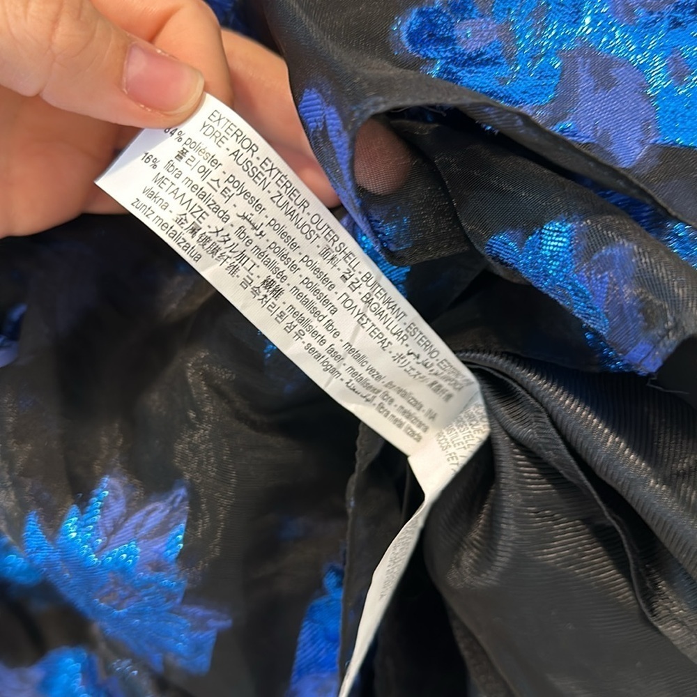 Zara Black Tiered Ruffle Organza Blue Floral Long Sleeve Mini Dress Size Small - Picture 11 of 11